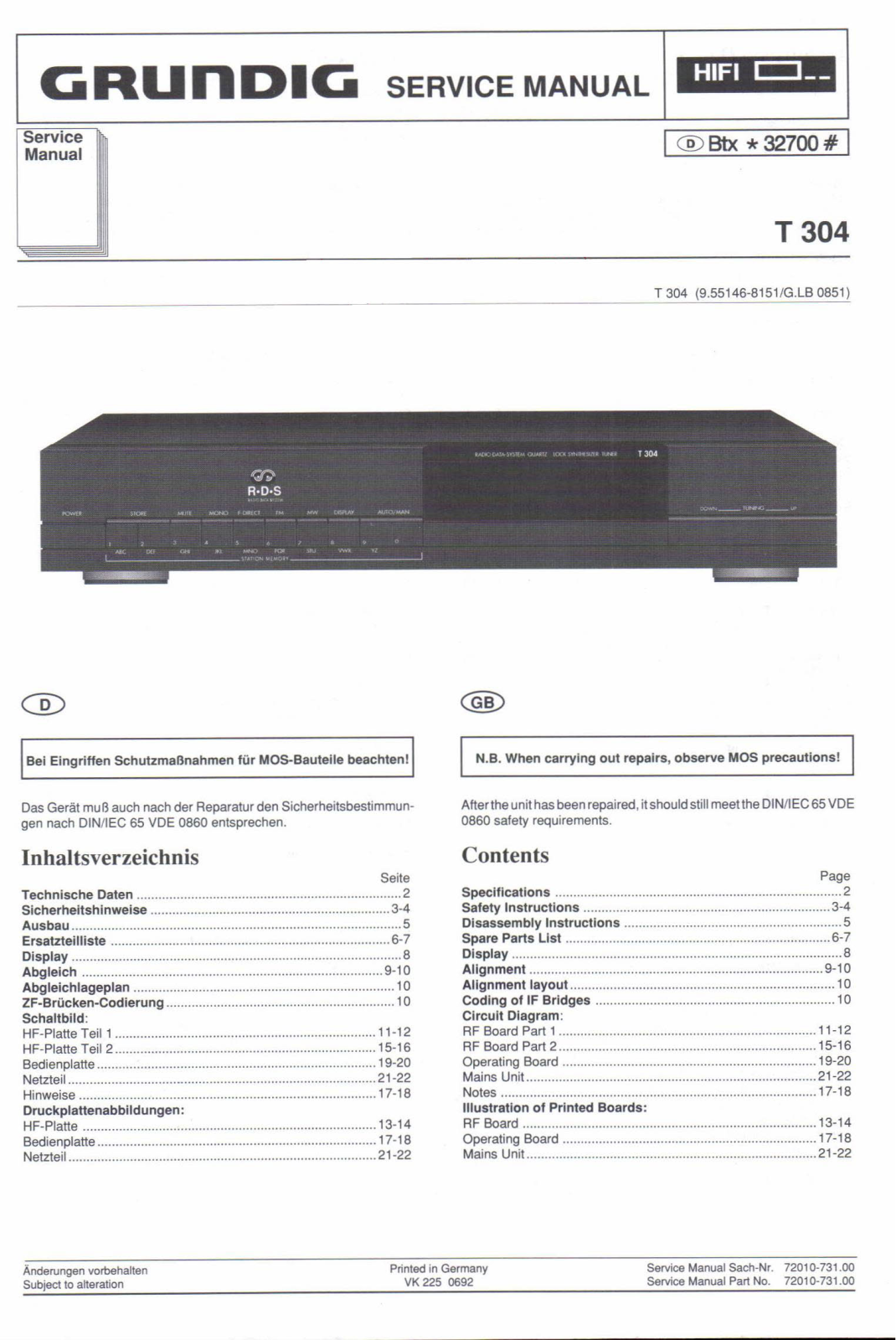 Grundig T-304 Service Manual