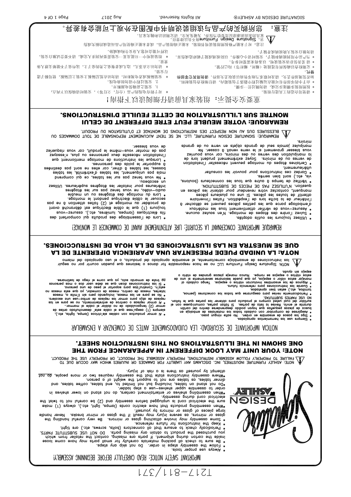 Ashley T217371, T217811 Assembly Guide