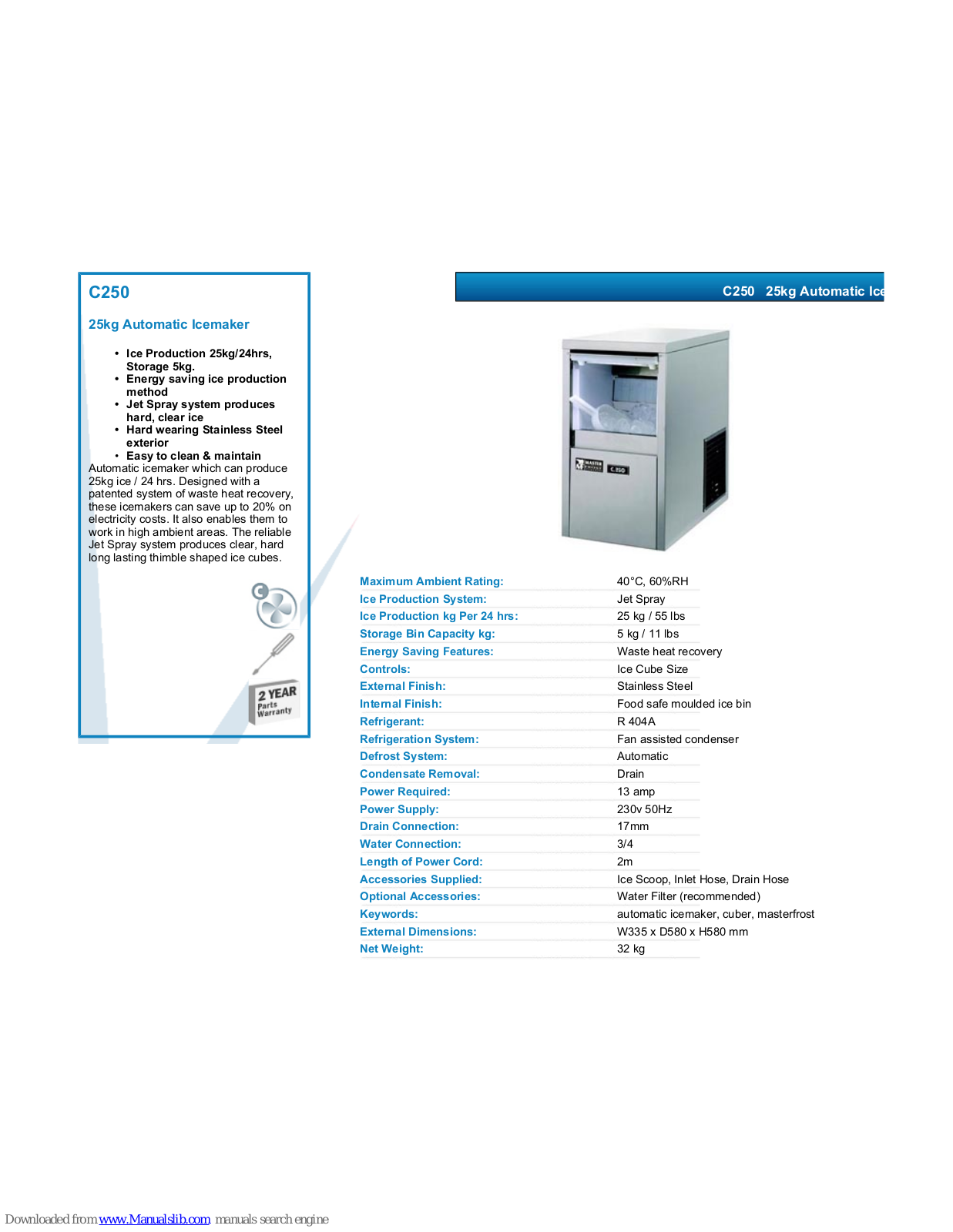 Master Frost C250 Datasheet - ManualMachine.com