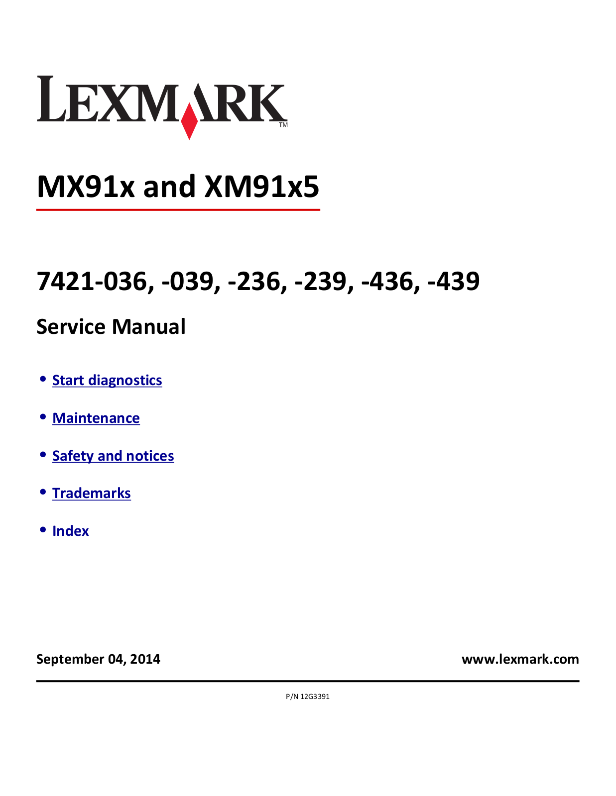 Lexmark MX91x, XM91x5 Service Manual