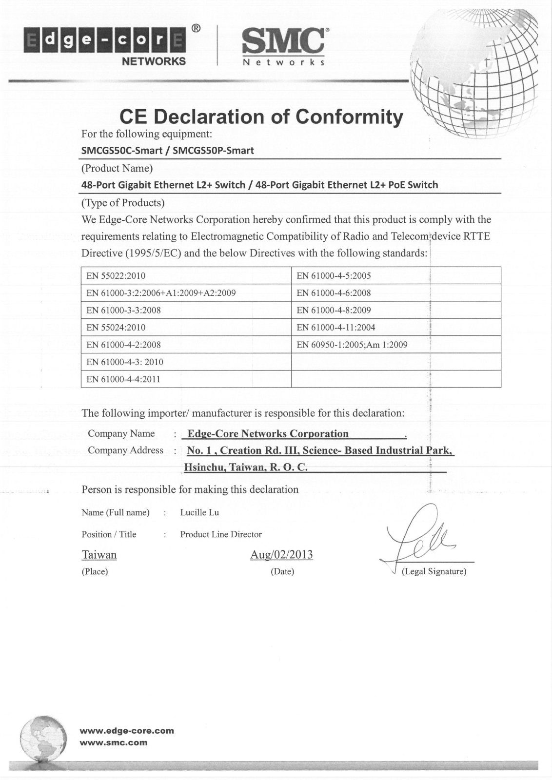 SMC Networks SMCGS50C-50P Certification