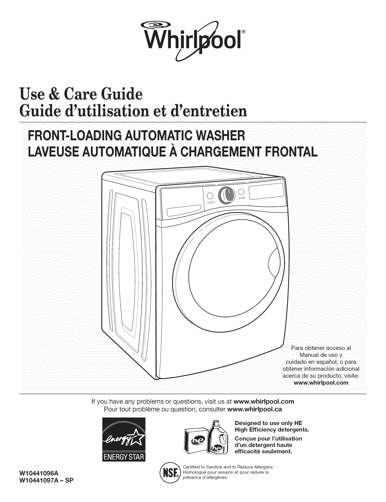 Whirlpool WFW96HEAW0, WFW96HEAU0, WFW96HEAC0 Owner’s Manual