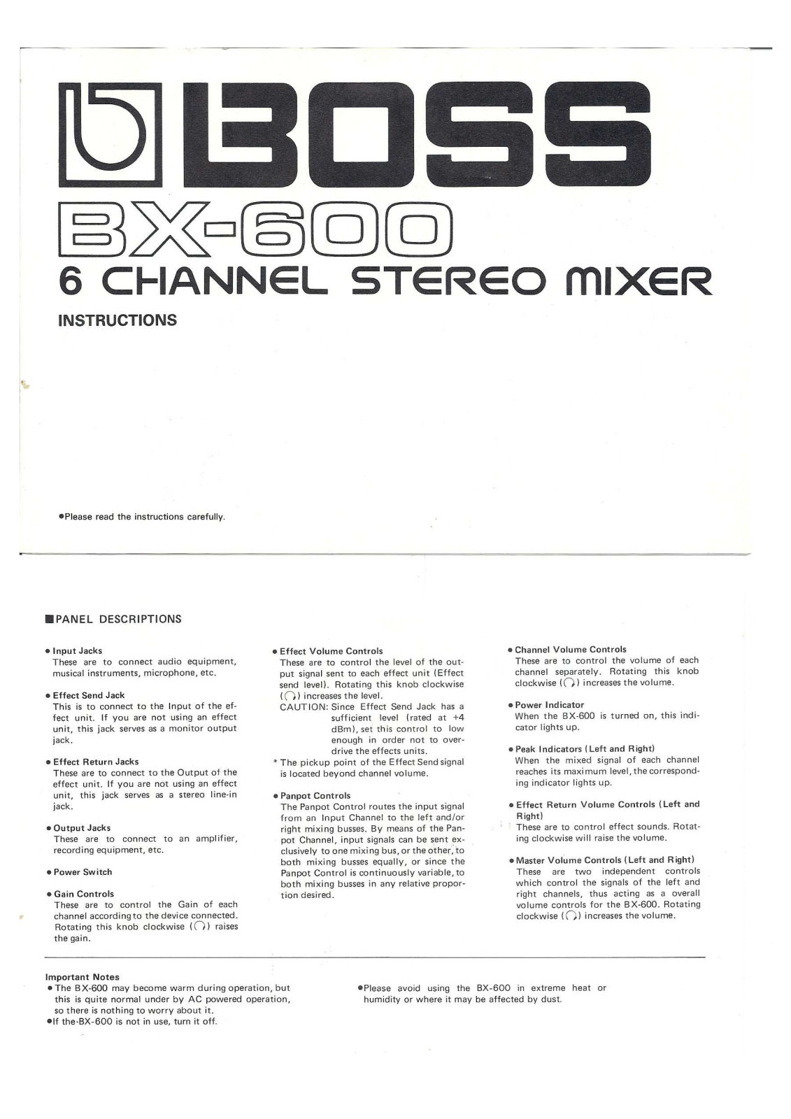 Boss BX-600 User Manual