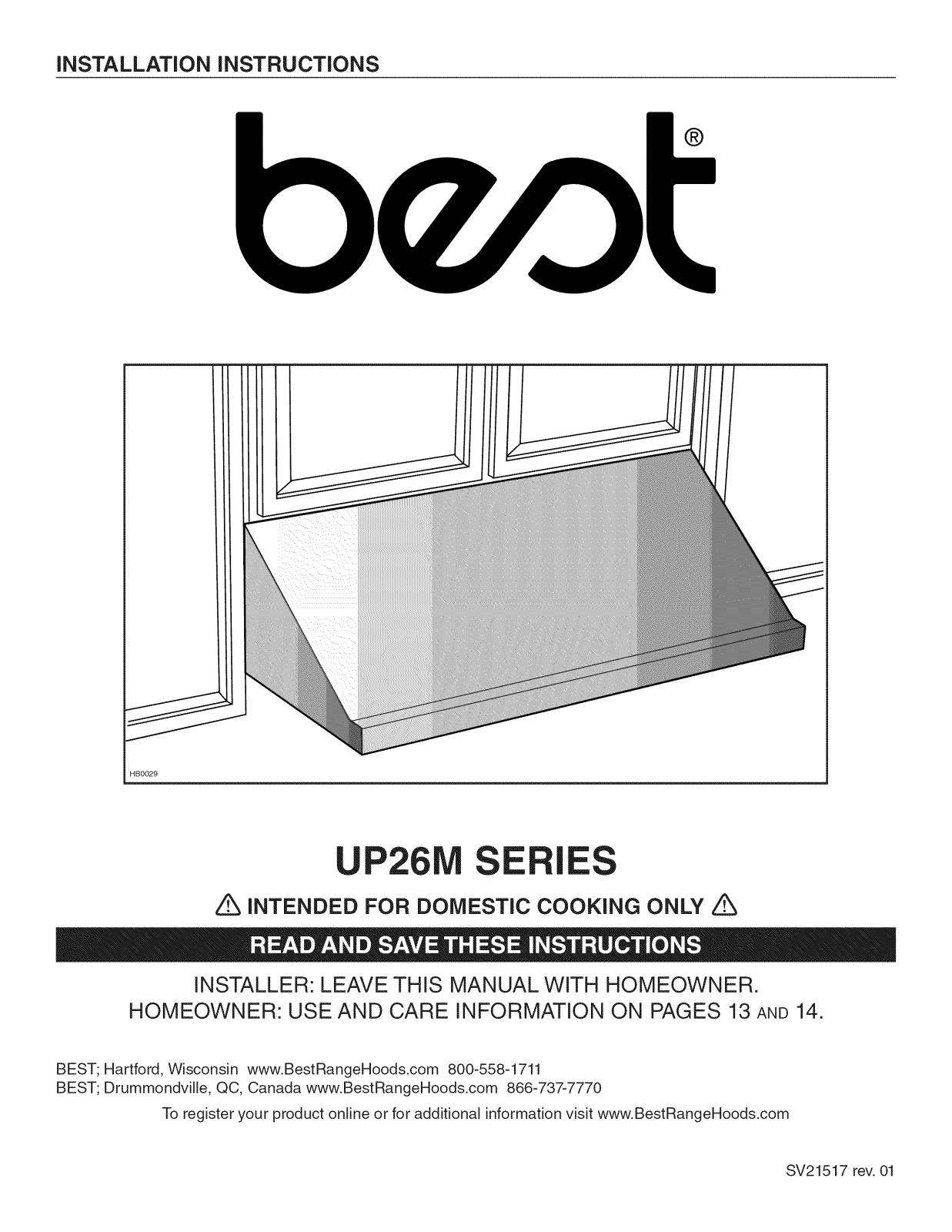 Broan UP26M Installation Guide