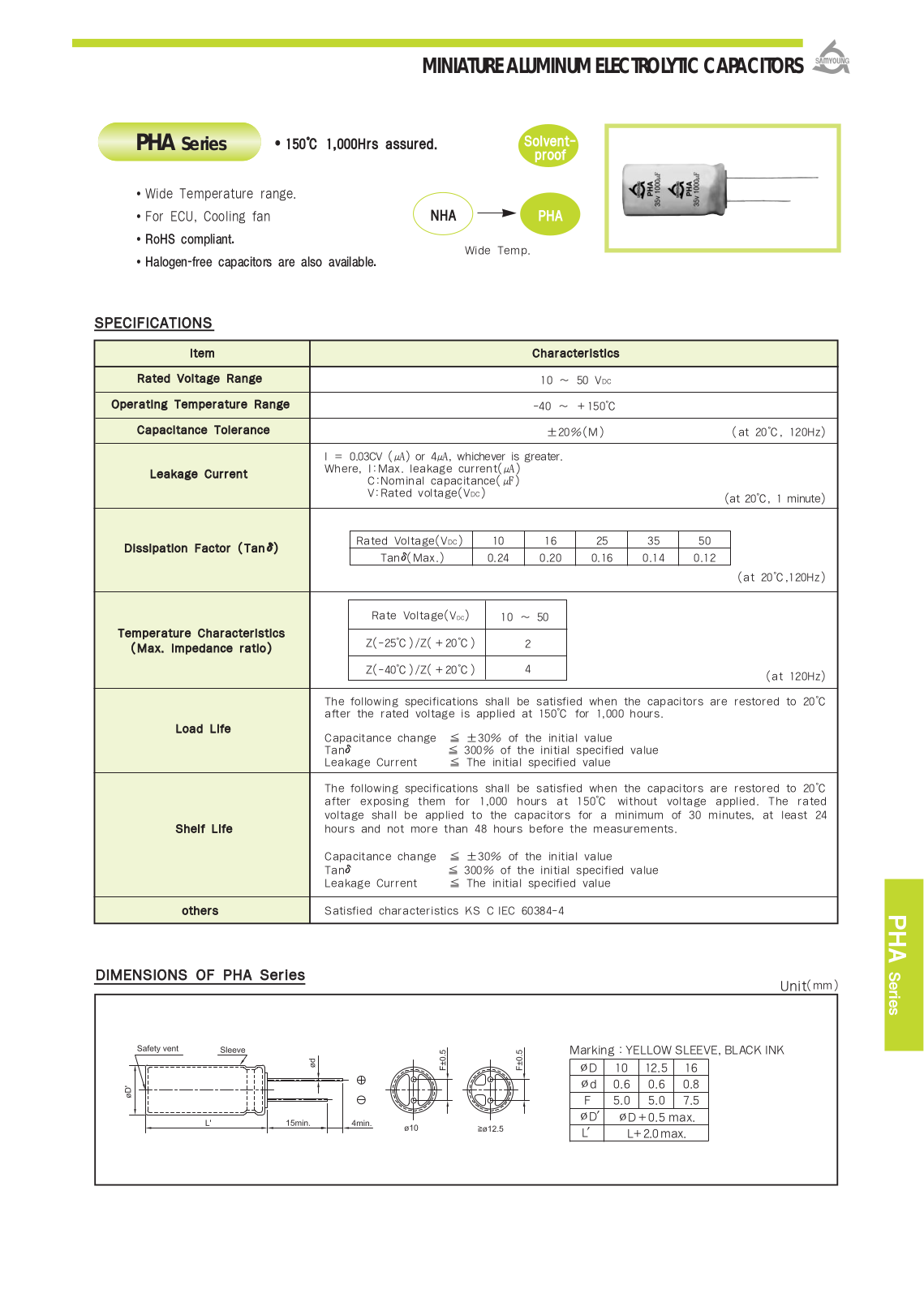 Datasheet Samyoung [radial thru-hole] PHA Series Datasheet - ManualMachine.com