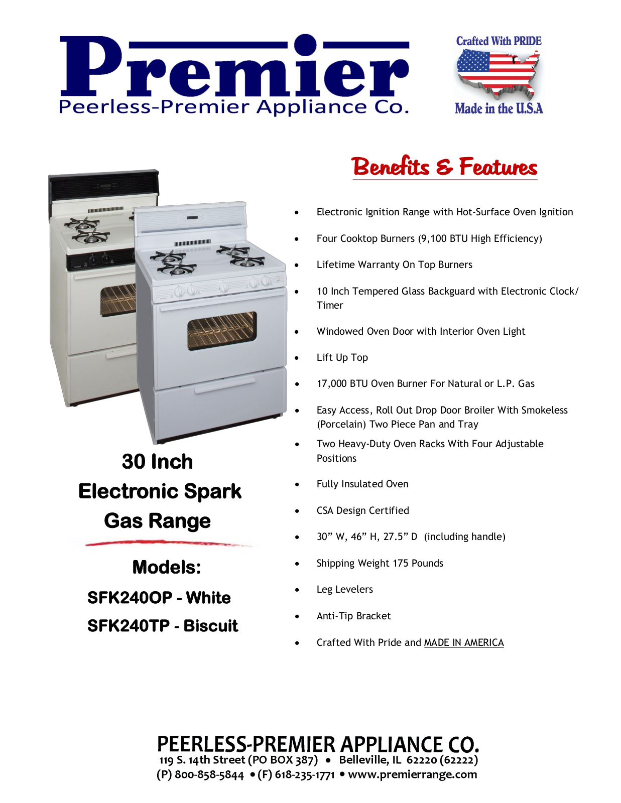 Premier SFK240OP Specs - ManualMachine.com
