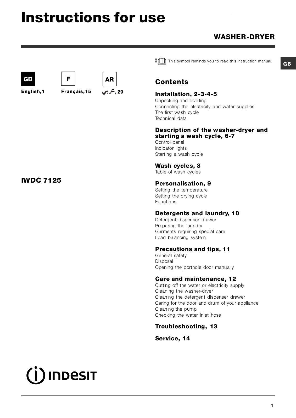 INDESIT IWDC 7125 B (EX)60HZ User Manual