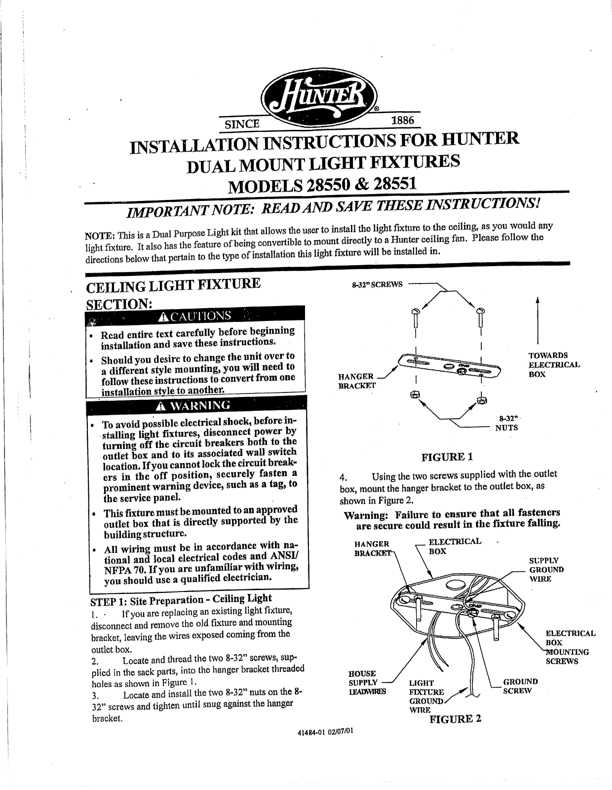 Hunter Fan 28551, 28550 User Manual