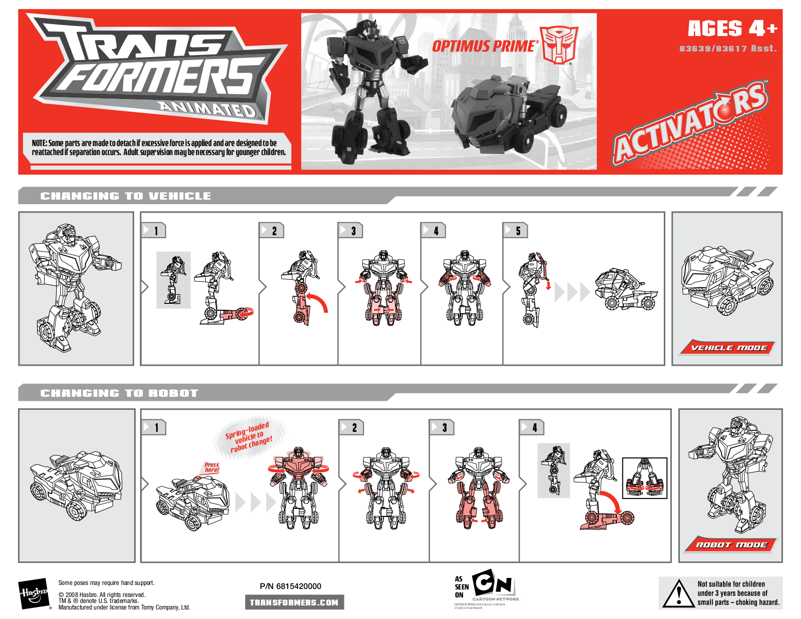 Hasbro TRANSFORMERS ANIMATED OPTIMUS PRIME072 User Manual