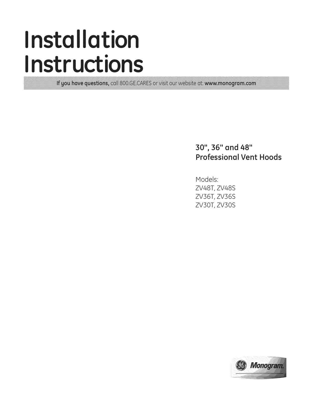 GE ZV30SSF1SS, ZV30SSF3SS, ZV30TSF1SS, ZV36SSF1SS, ZV36SSF3SS Installation Guide - ManualMachine.com
