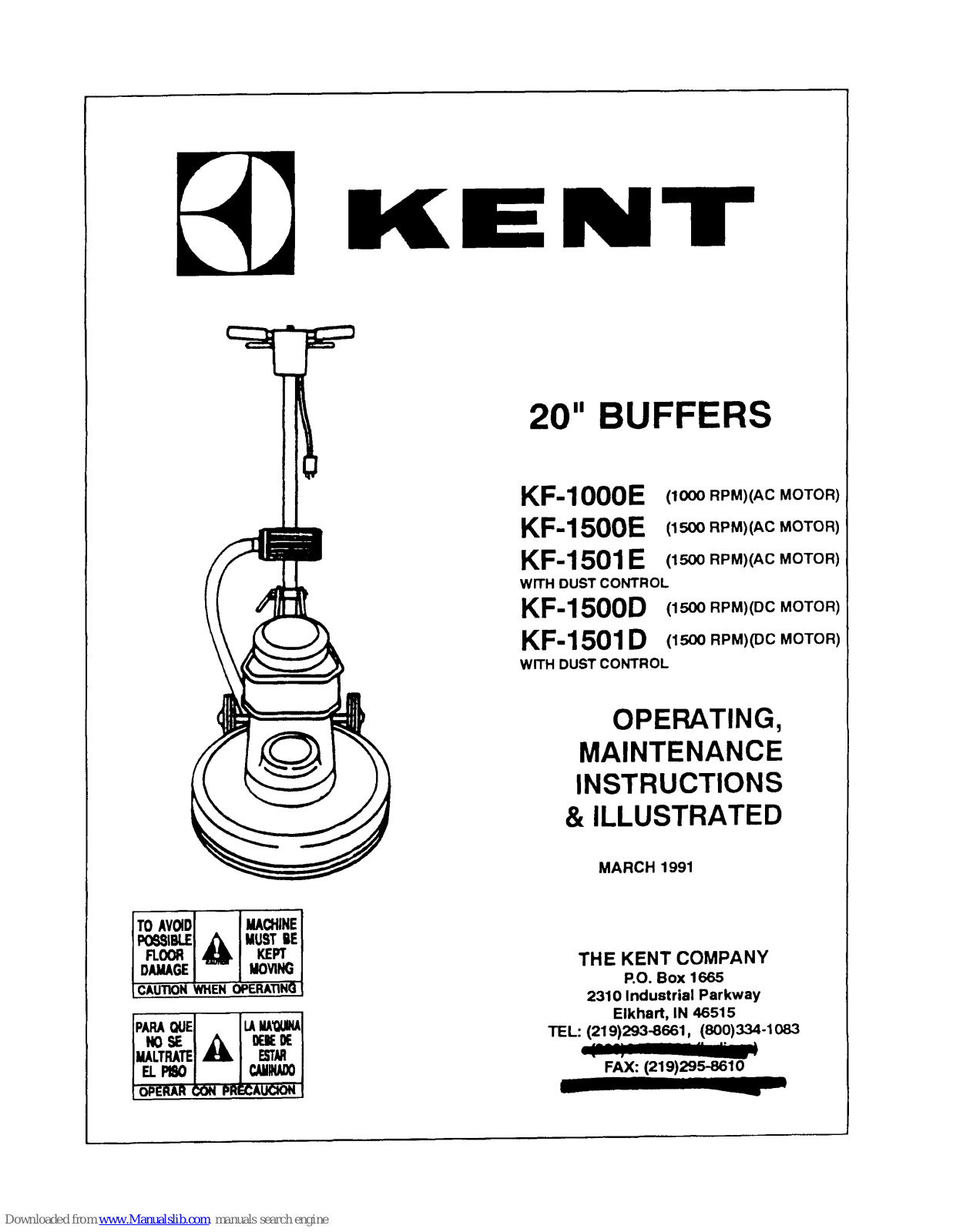 KENT KF-1000E, KF-1501E, KF-1500D, KF-1501D, KF-1500E Operating, Maintenance Instructions & Illustrated Parts List - ManualMachine.com