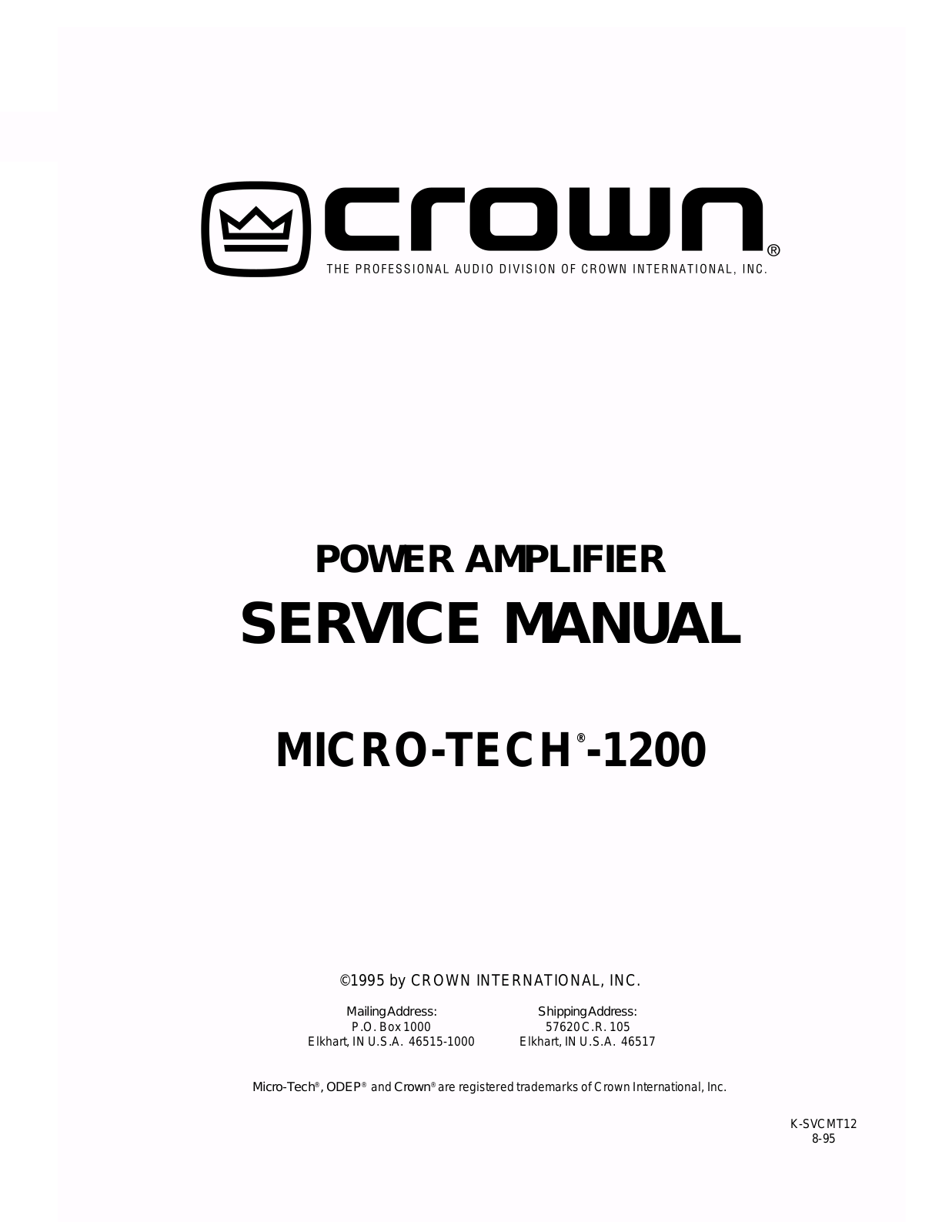 Crown Micro-Tech 1200, Micro-Tech 1201, MT-1200, MT-1201 Service manual