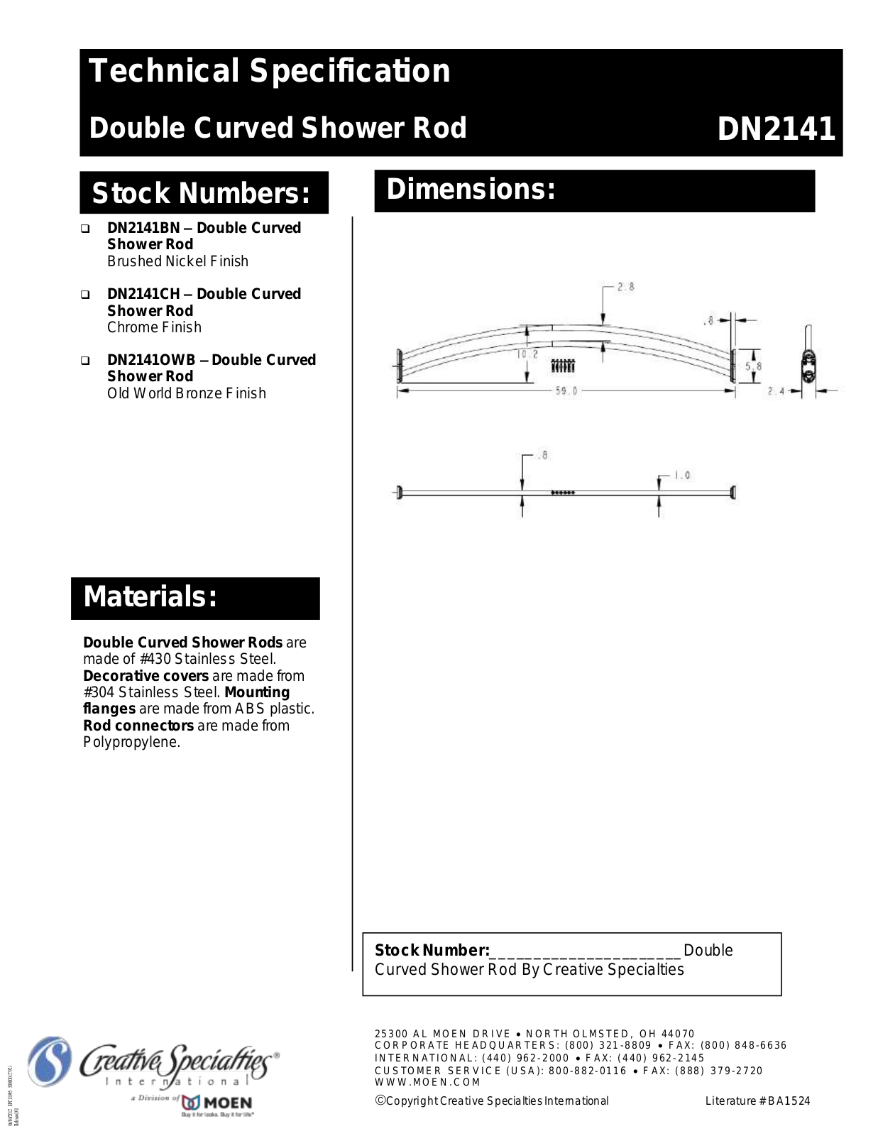 Moen DN2141CH Specs