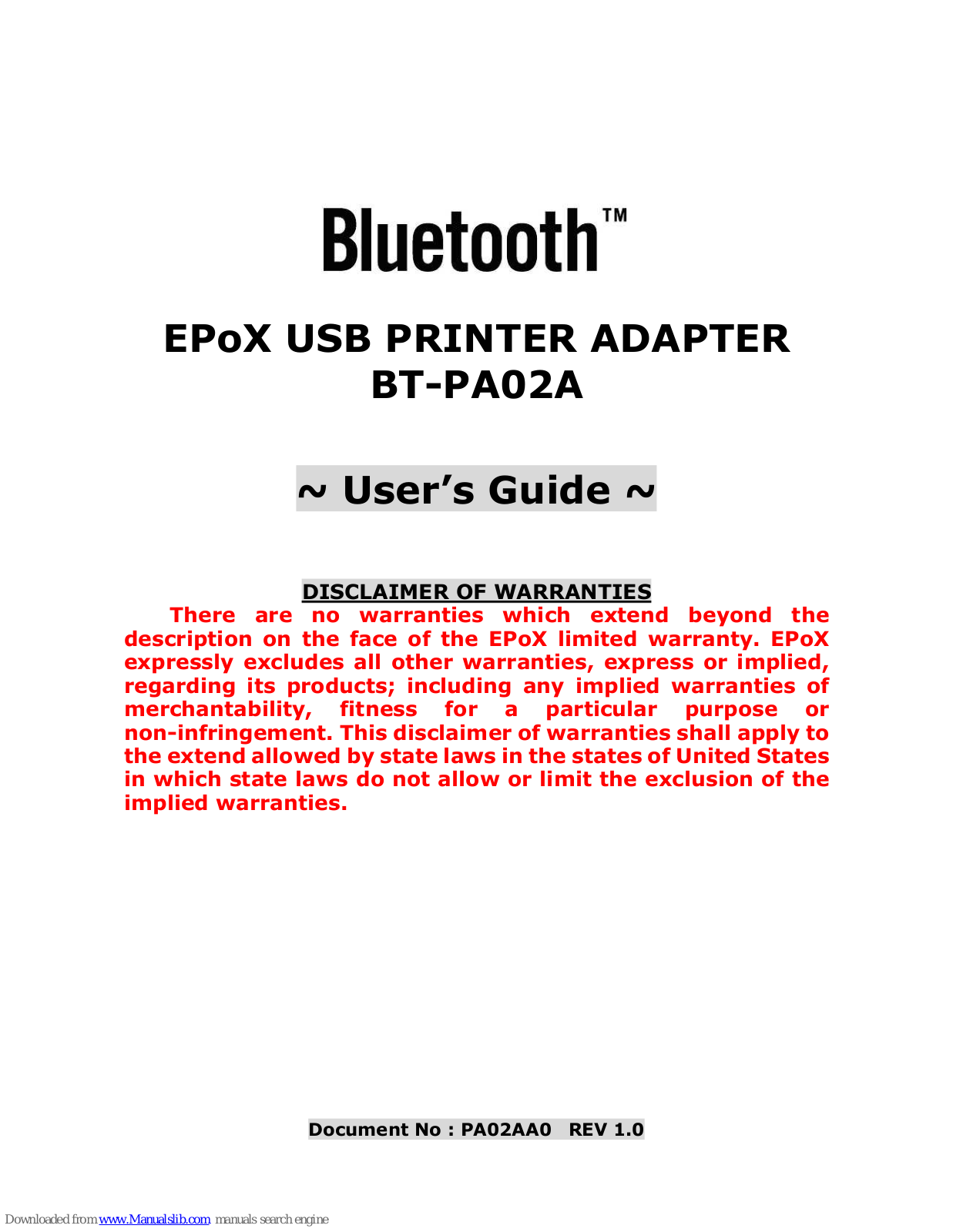 EPOX BT-PA02A User Manual