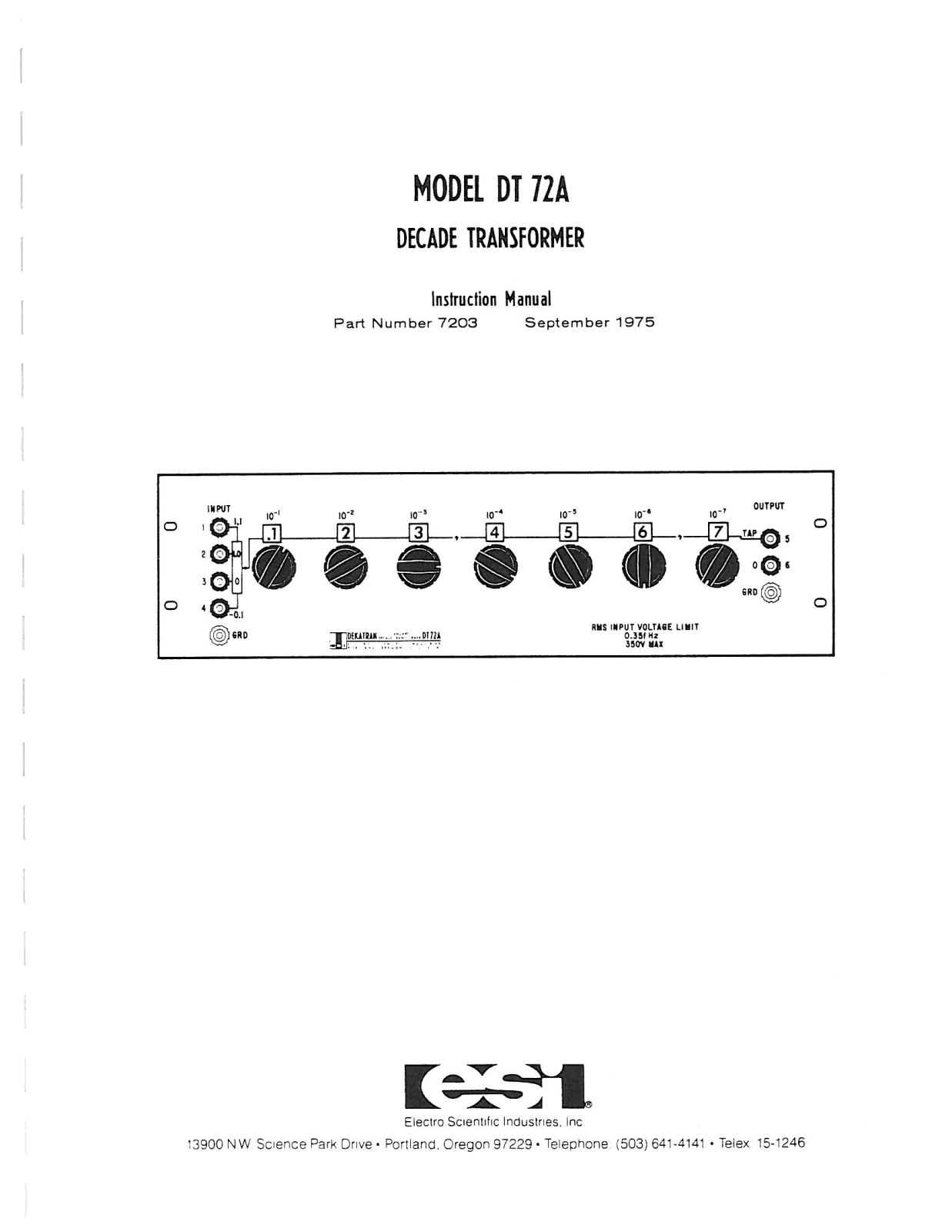 ESI DT 72A User Manual