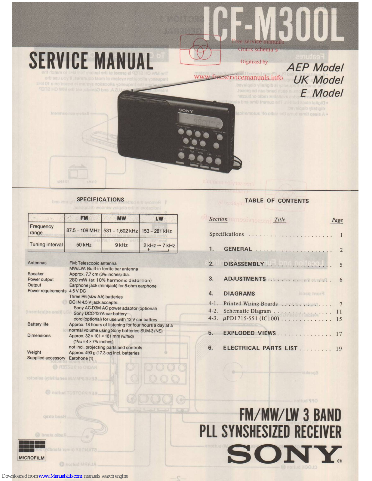 Sony ICF-M300L Service Manual