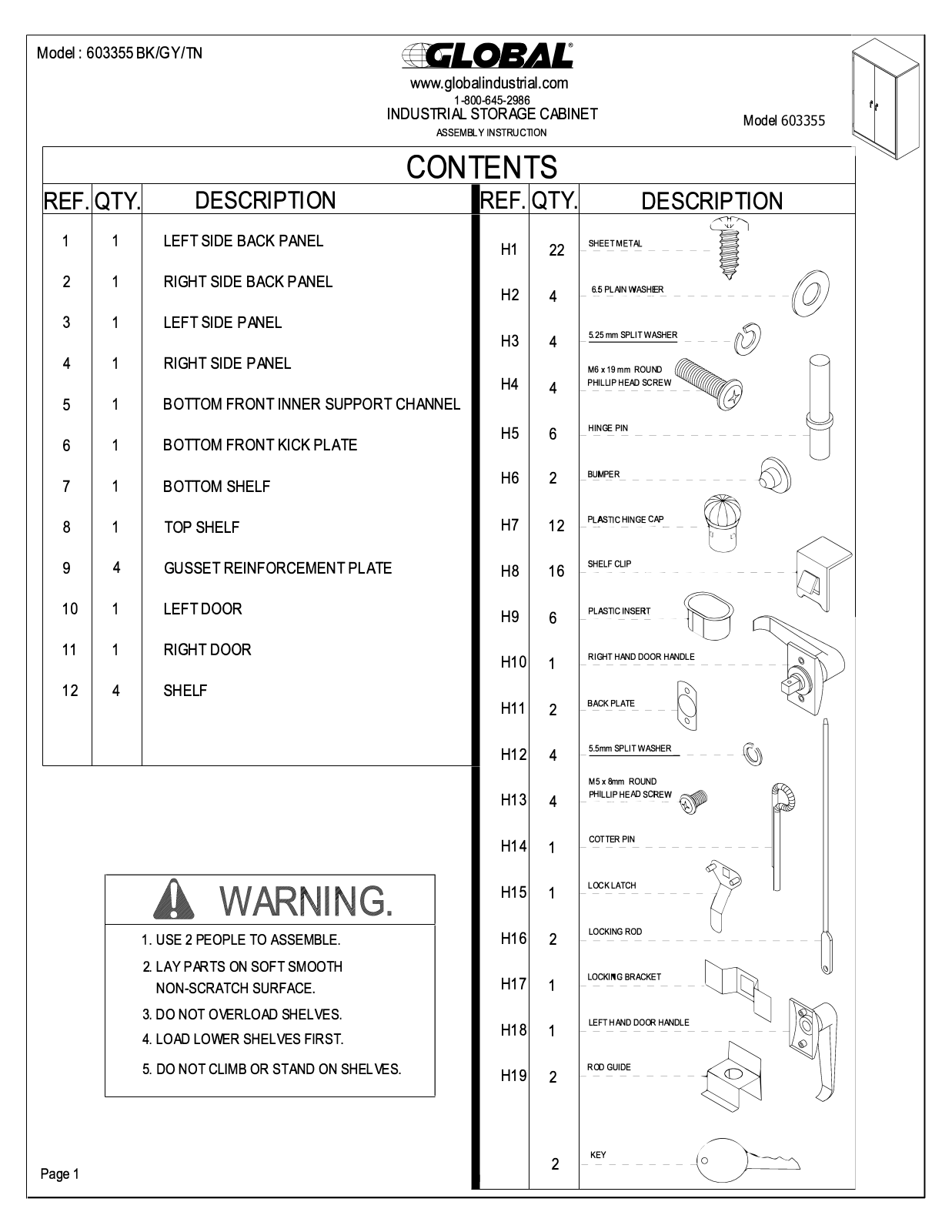 Global Industrial 603581BK User Manual