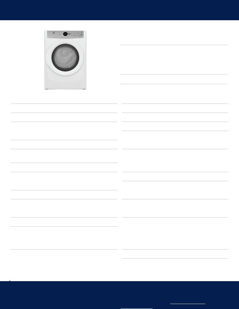 Electrolux ELFE7337AW Specification Sheet