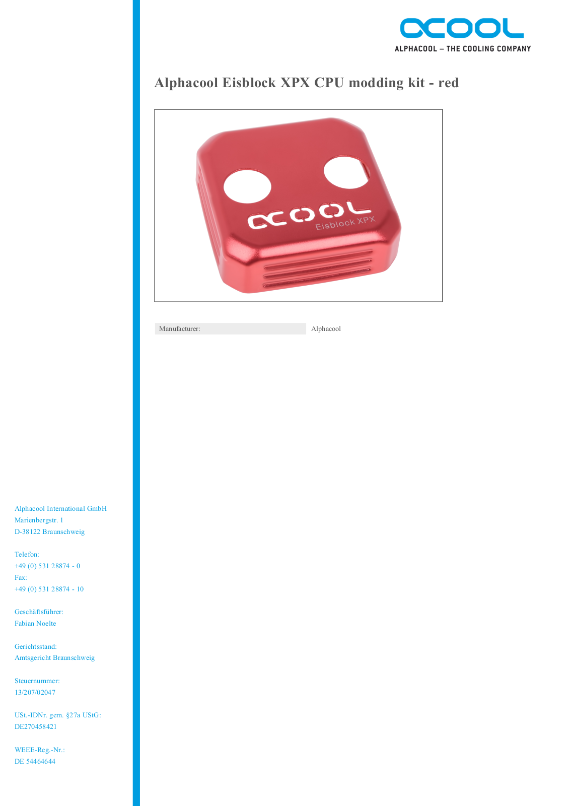 Alphacool Eisblock XPX CPU modding kit - red User Manual