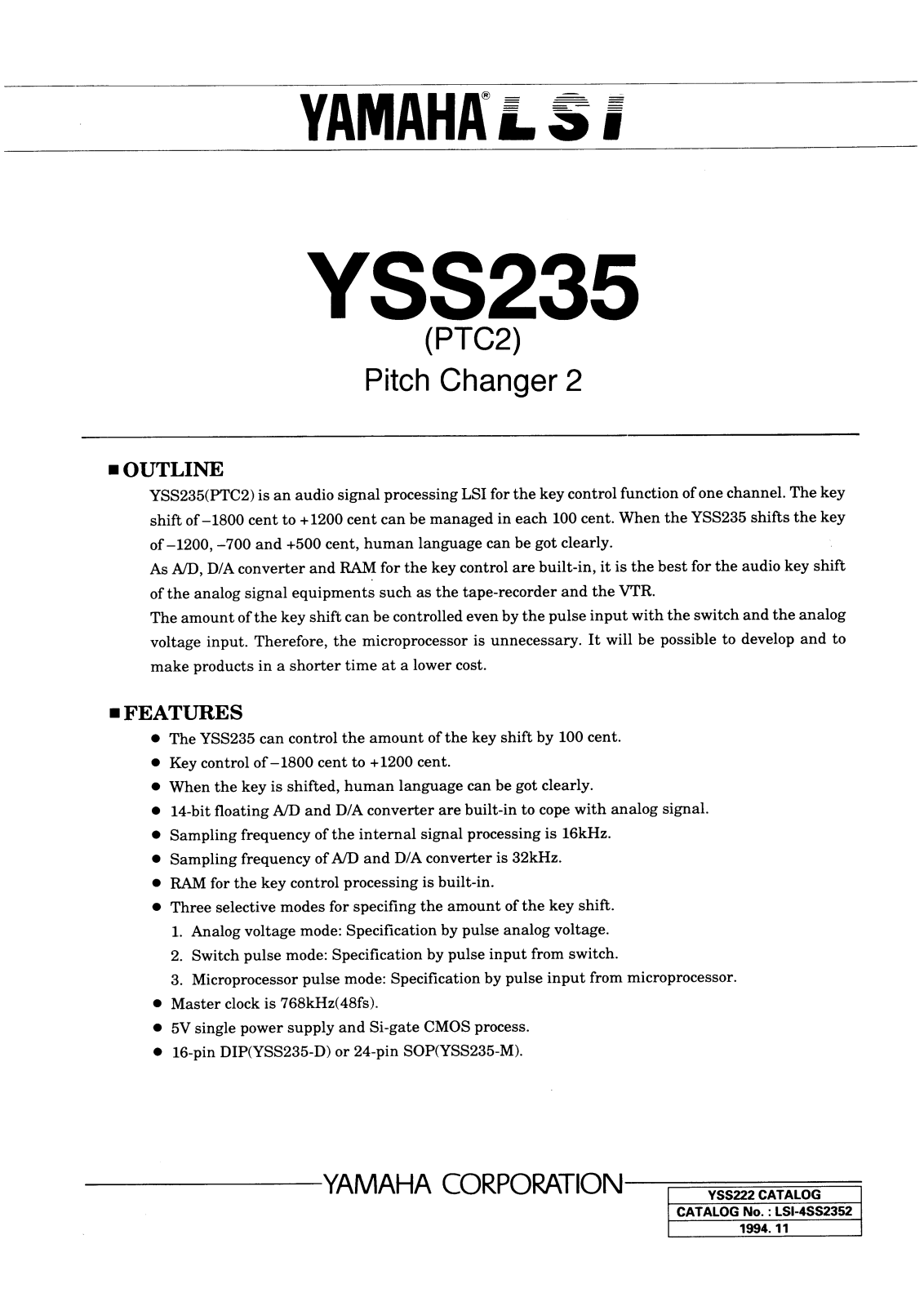 YAMAHA YSS235-D, YSS235-M Datasheet