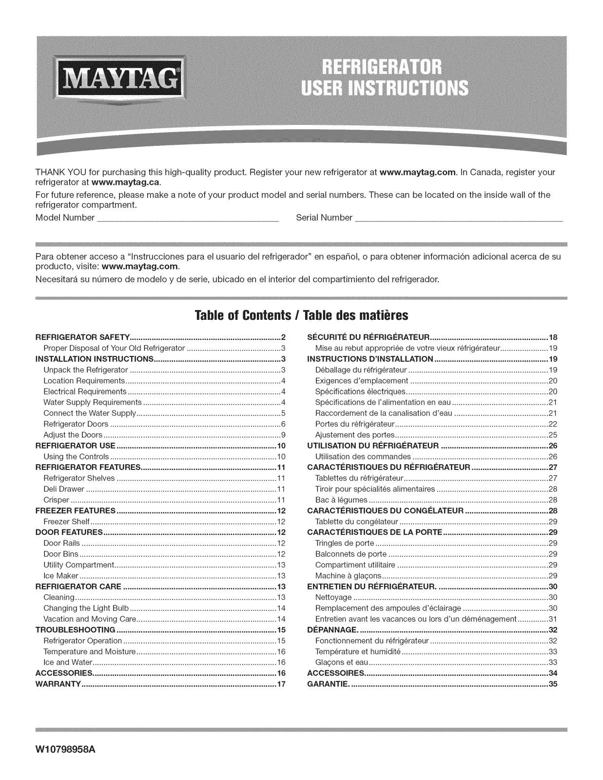 Maytag MRT118FZEM00, MRT118FZEH00, MRT118FZEE00 Owner’s Manual