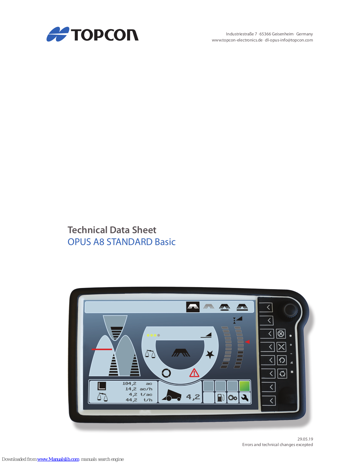 Topcon OPUS A8 STANDARD Basic Technical Data Sheet