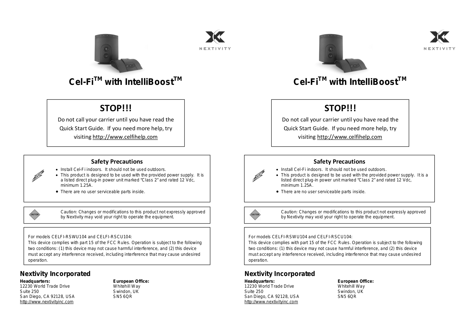 Nextivity orporated CELFI-RSCU104 User Manual