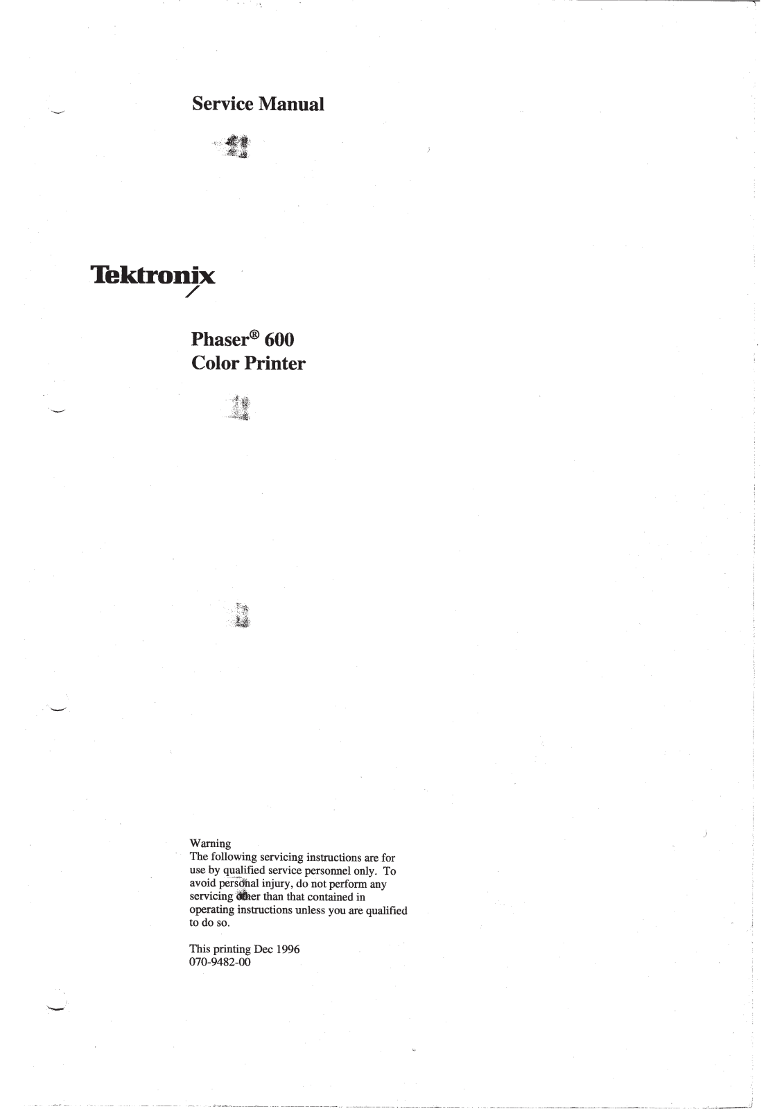 Tektronix Phaser 600 Service manual