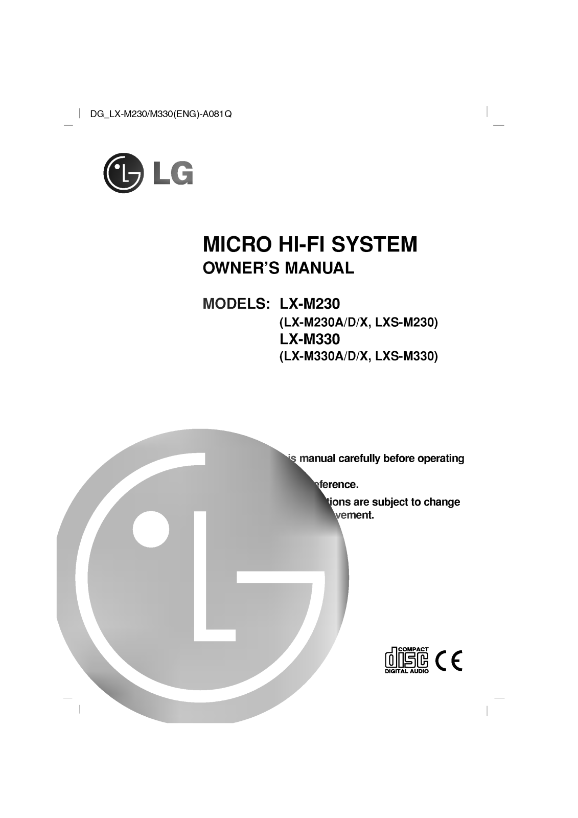 LG LX-M230D User Guide