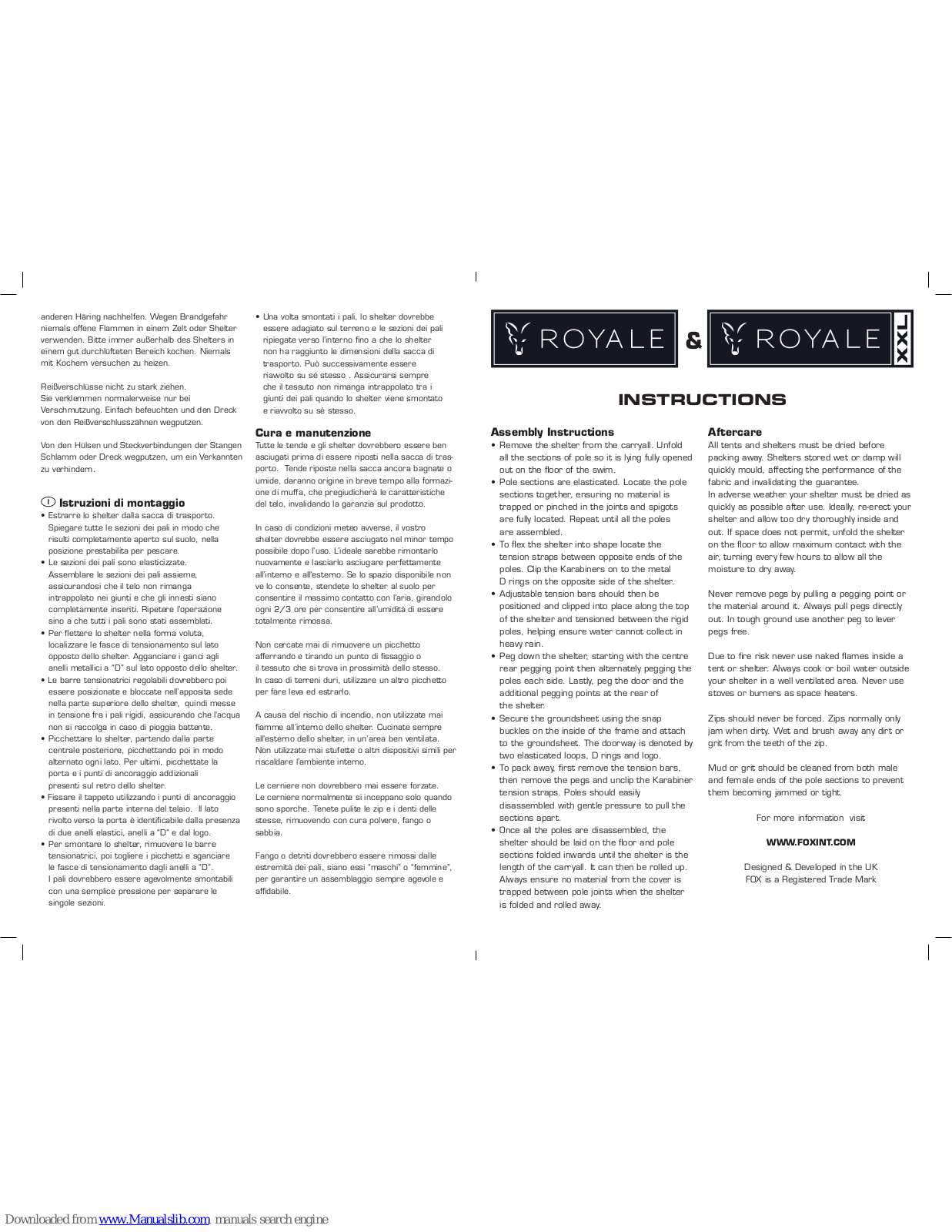 Fox Royale, Royale XXL, Retreat, Retreat XL Assembly Instructions Manual - ManualMachine.com