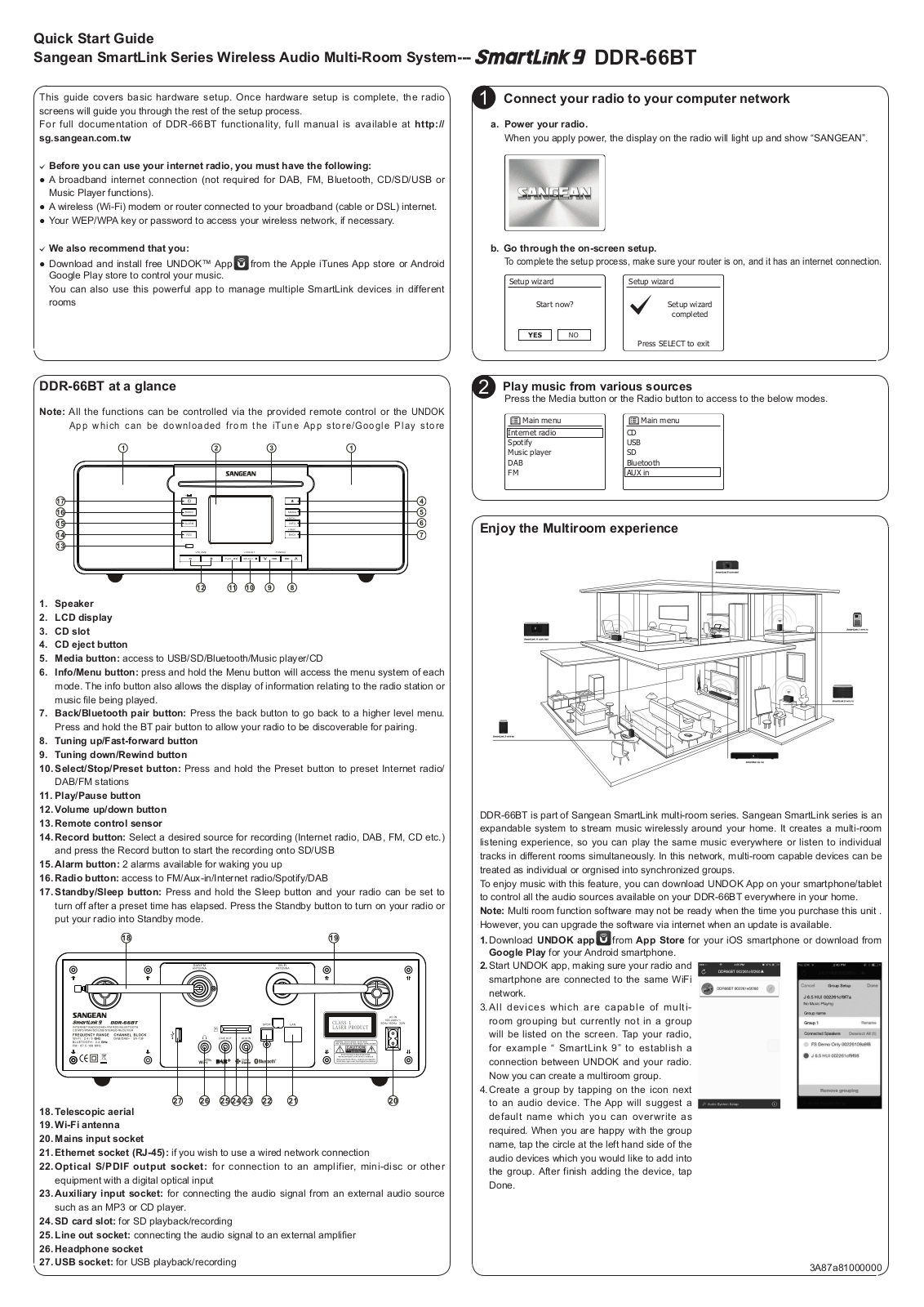 Sangean DDR-66BT Quick Start Guide