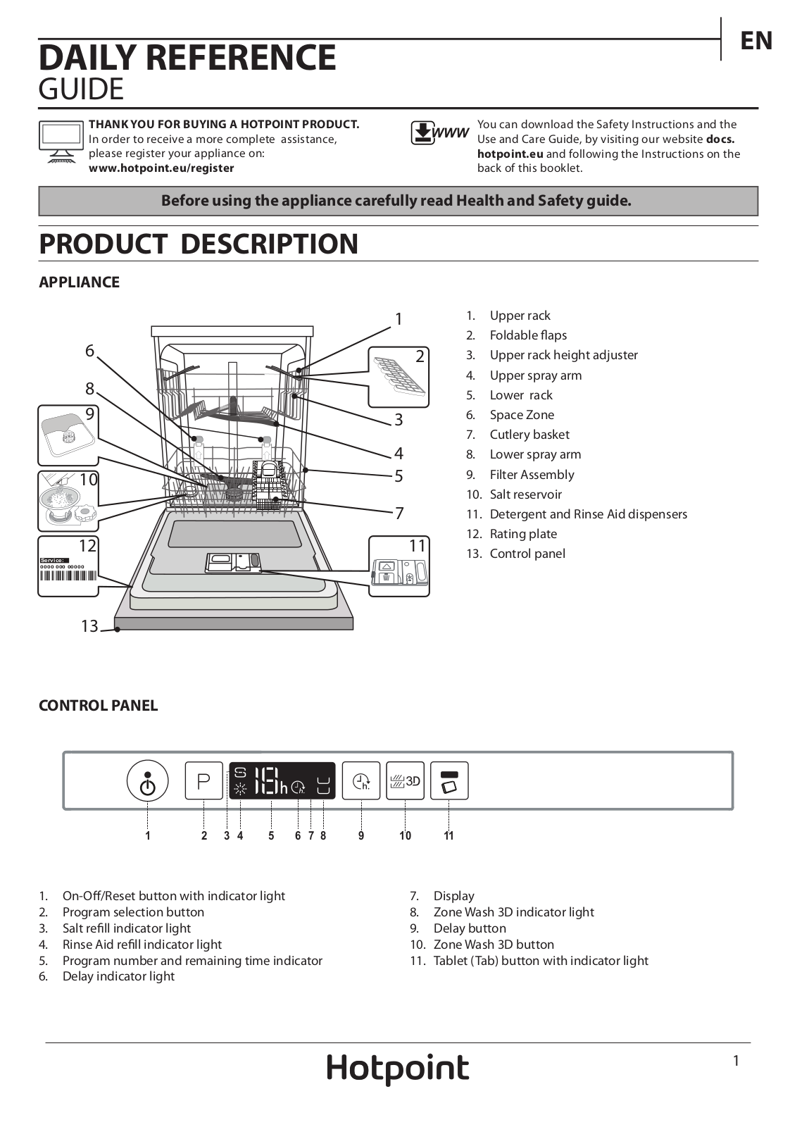 HOTPOINT HIO 3T1239 W E UK Daily Reference Guide