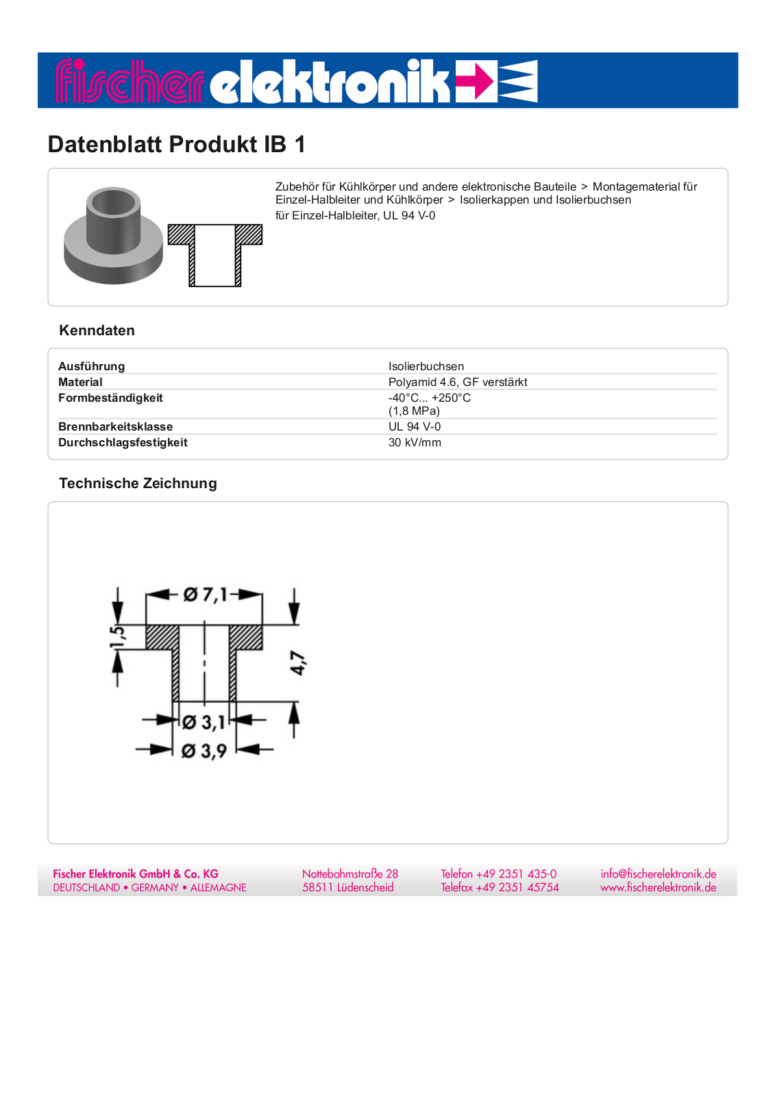 FISCHER ELEKTRONIK IB 1 Datasheet - ManualMachine.com