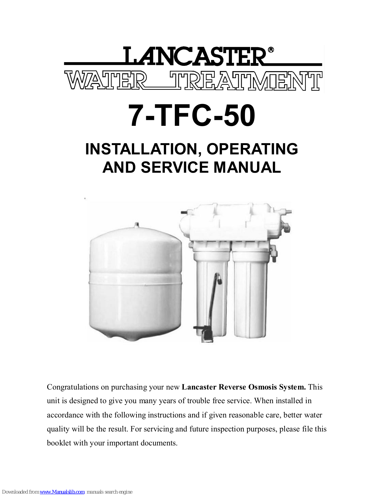 Lancaster 7-TFC-50 Installation, Operating And Service Manual