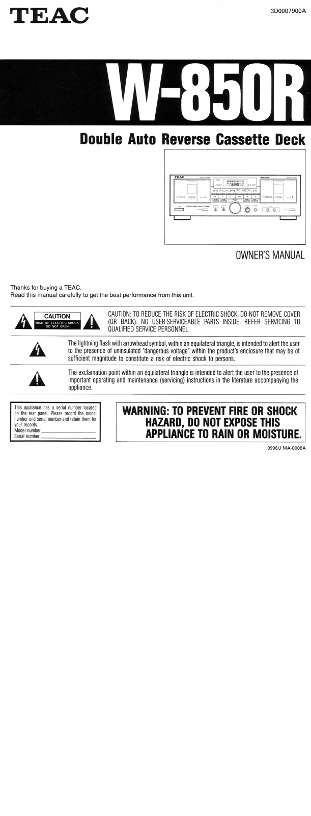 TEAC W-850R User Manual