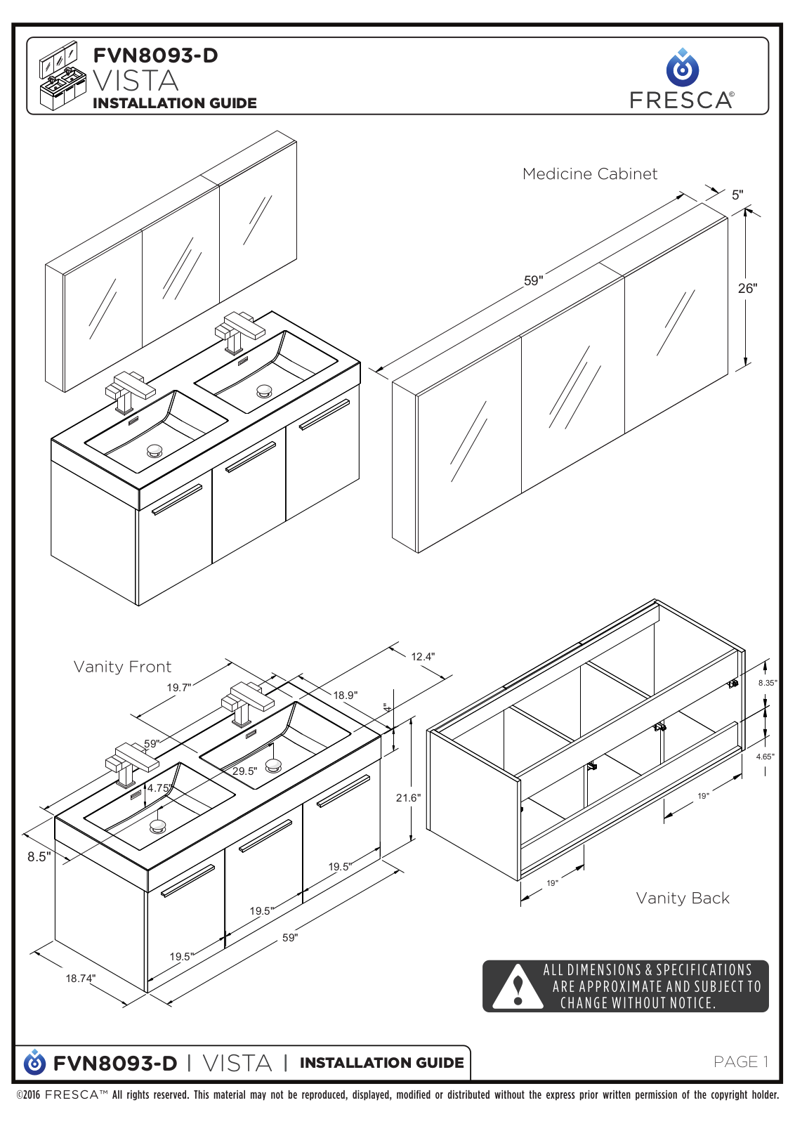 Fresca FVN8093TKD Installation Manual