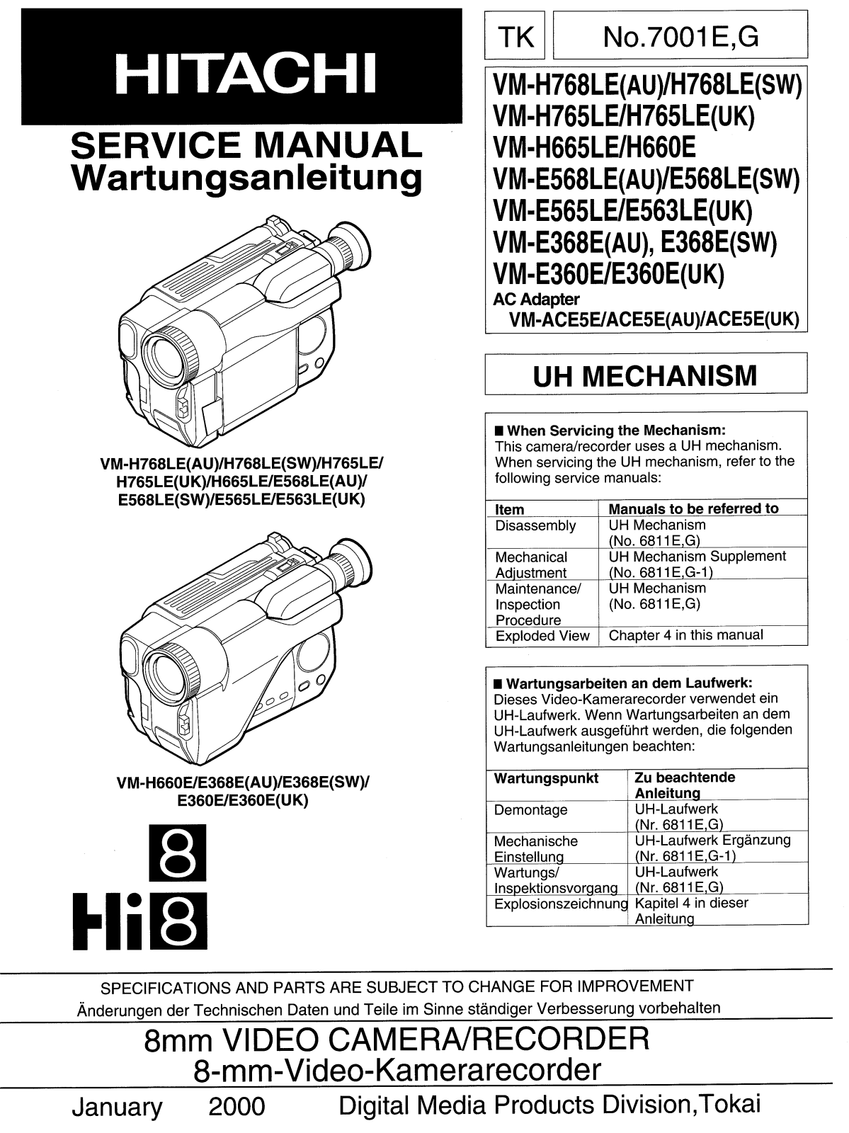 Hitachi Camcorders Service Manual