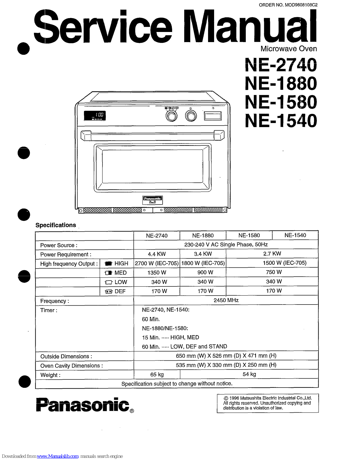 Panasonic NE-2740, NE-1580, NE-1880, NE-1540 Service Manual