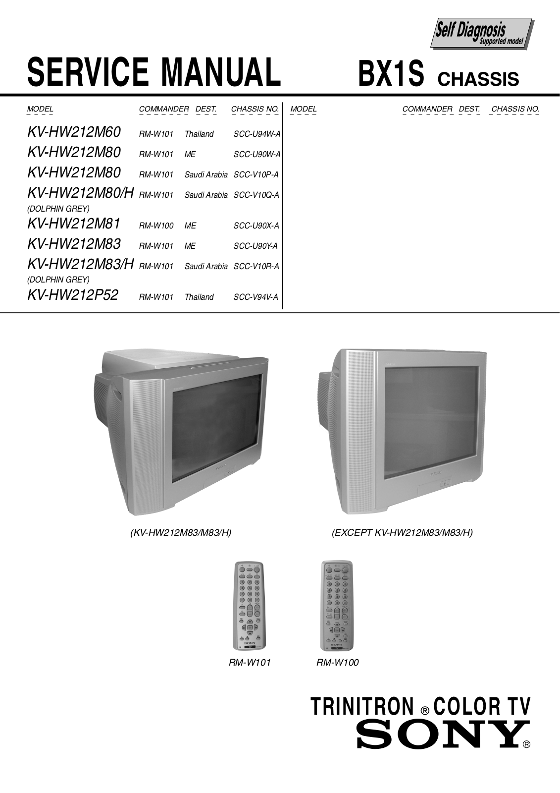 SONY KV-HW212M60, KV-HW212M80, KV-HW212M80H, KV-HW212M81, KV-HW212M83 SERVICE MANUAL