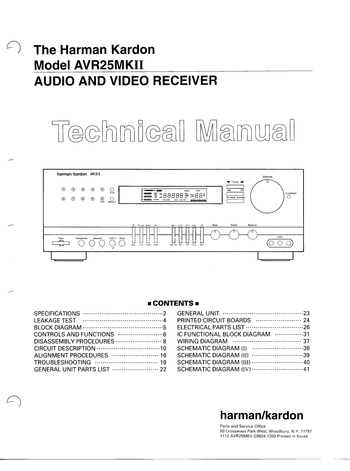 Harman Kardon AVR-25 Mk2 Service manual