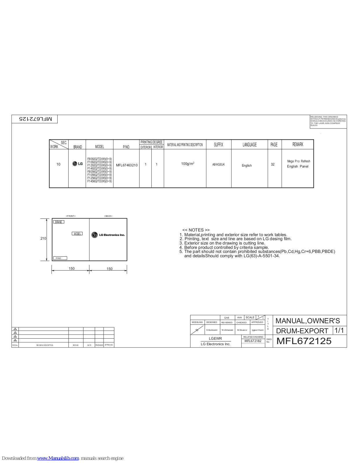 LG F8092QDP1, F8092QDP2, F8092QDP3, F8092QDP4, F8092QDP5 Owner's Manual