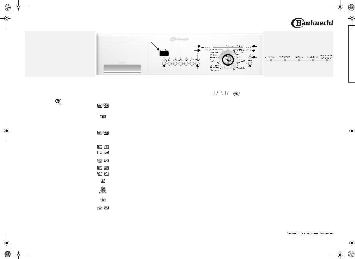 Whirlpool WA SO4 DI BK, WA SENSITIVE 24 DI, WAP 6460 BK, WA SENSITIVIE 26 DI PROGRAM TABLE