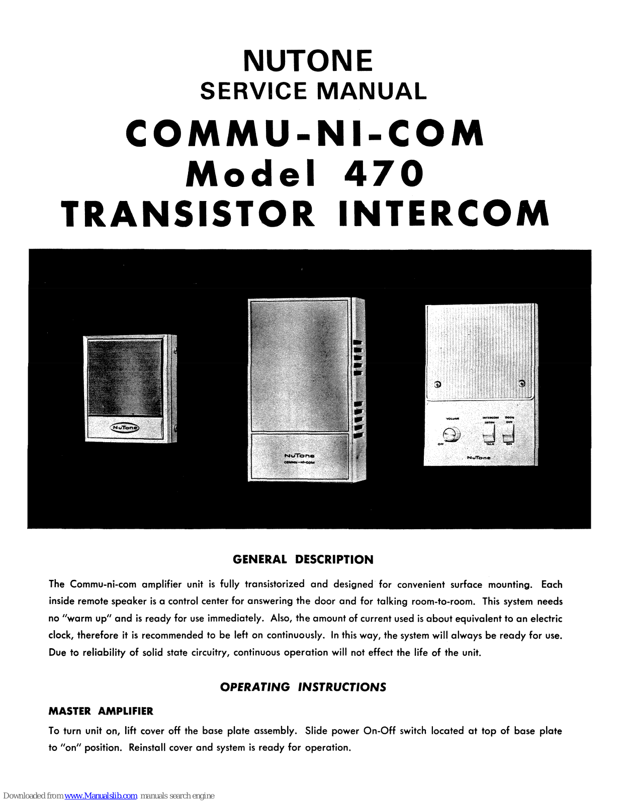 NuTone Commu-Ni-Com 470 Service Manual