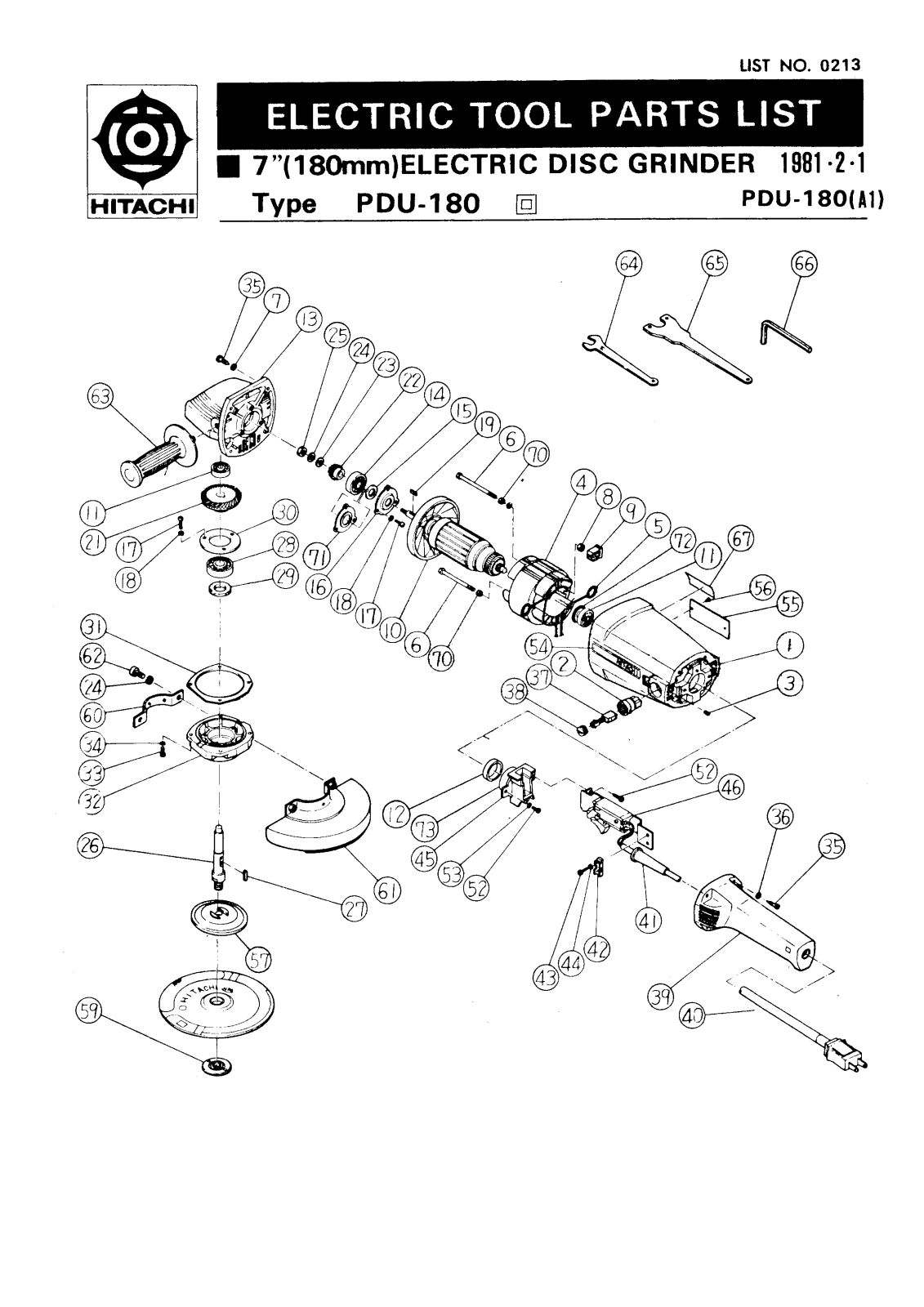 Hitachi PDU180 PARTS LIST