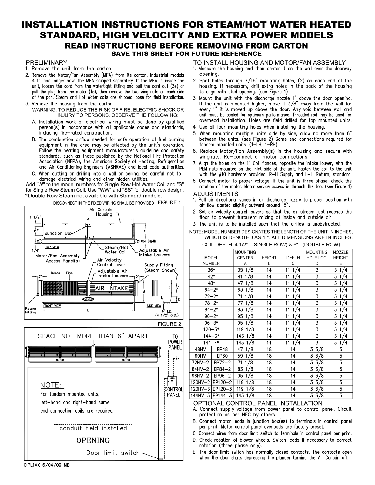 Mars Air 144-3 Installation  Manual