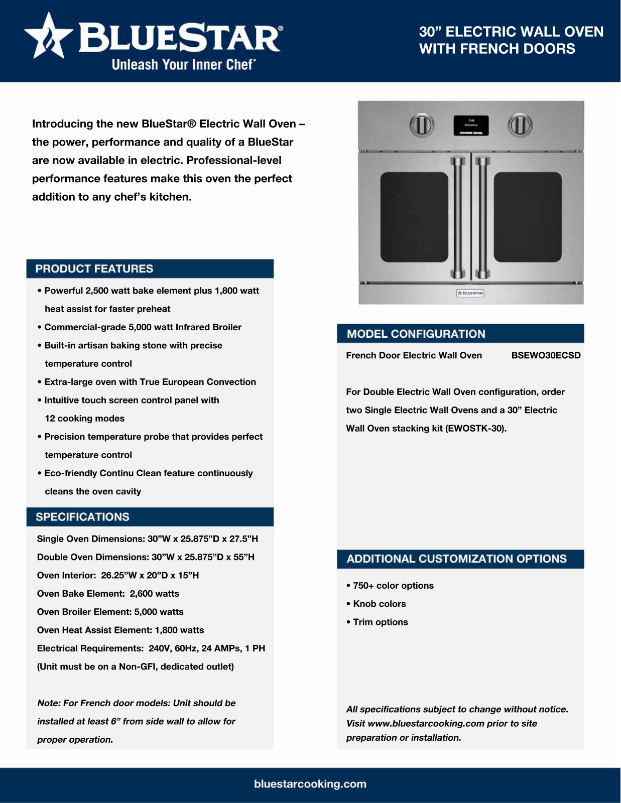 BlueStar BSEWO30ECSDV2CC Specs