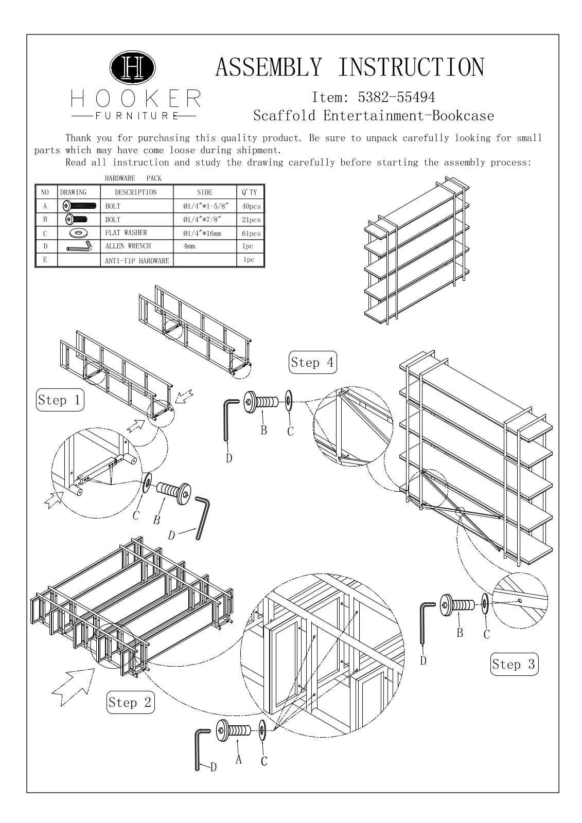 Hooker Furniture 538255494 Assembly Guide