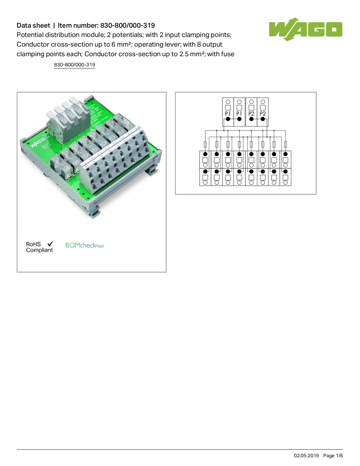 Wago 830-800/000-319 Data Sheet