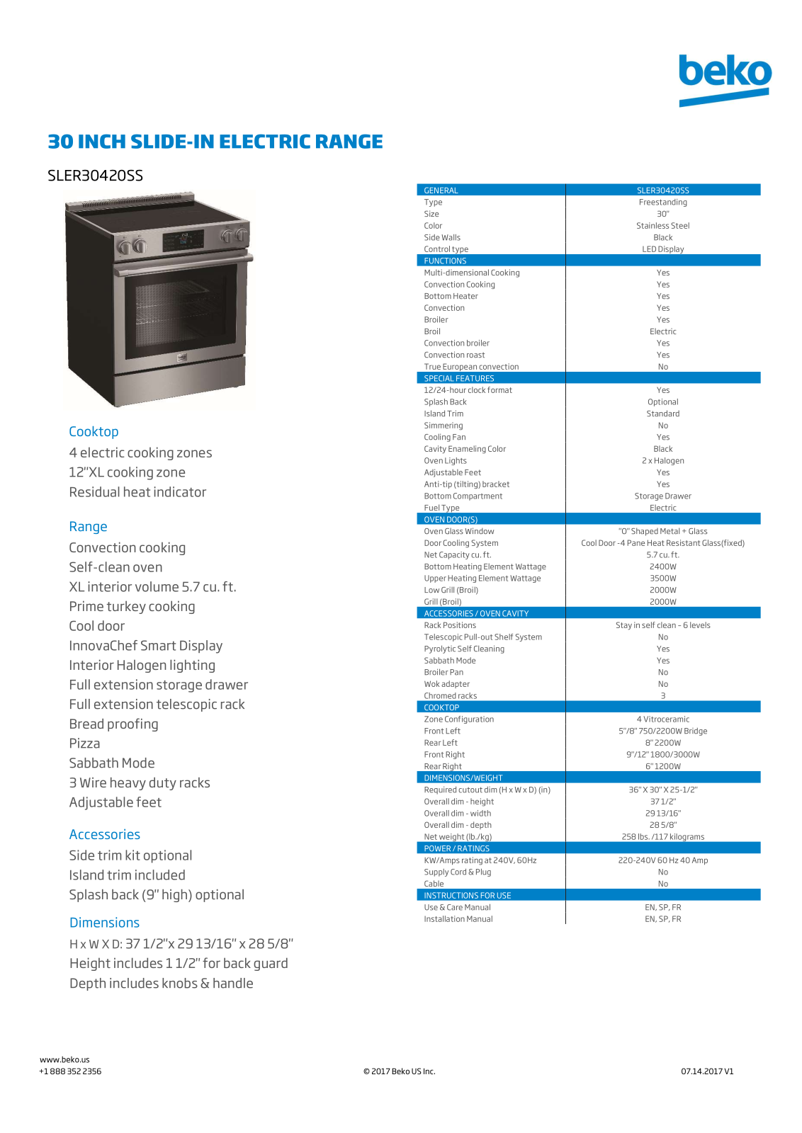 Beko SLER30420SS Specification