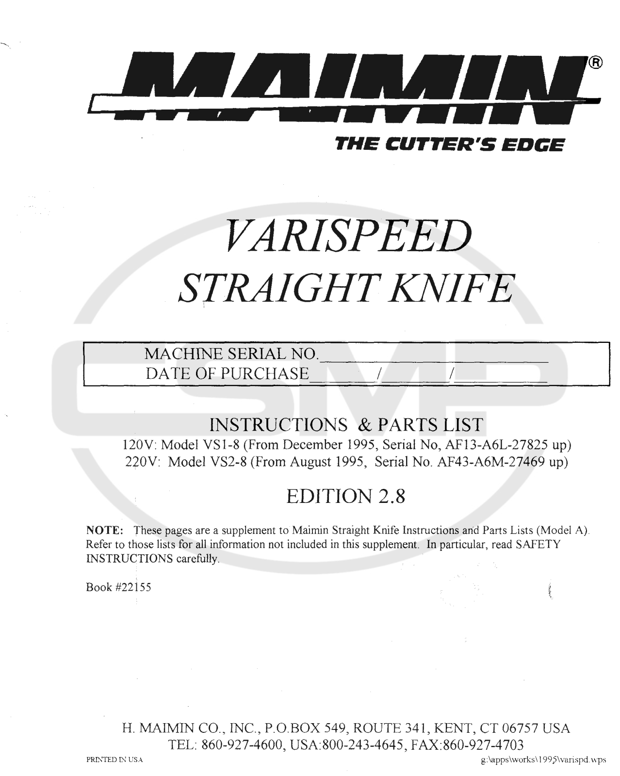 Maimin VARISPEED Parts Book